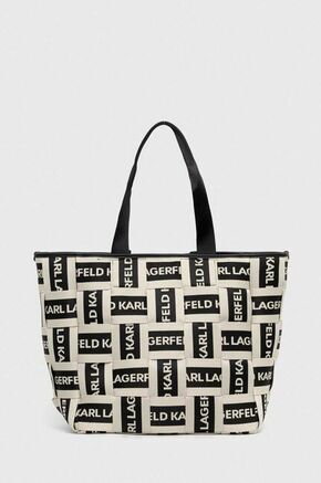 Torba Karl Lagerfeld - šarena. Velika shopper torbica iz kolekcije Karl Lagerfeld. Na kopčanje izrađen od kombinacije tekstilnog materijala i ekološke kože.