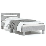 Okvir kreveta s uzglavljem siva boja betona 90x190 cm drveni