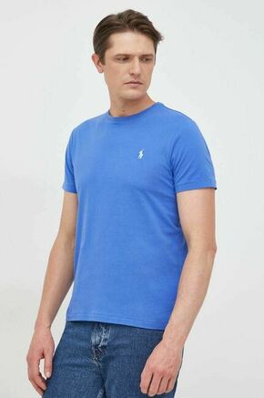 Pamučna majica Polo Ralph Lauren jednobojni model - plava. Majica kratkih rukava iz kolekcije Polo Ralph Lauren. Model izrađen od glatke pletenine.