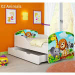 Dječji krevet ACMA s motivom, bočna bijela + ladica 140x70 02 Animals
