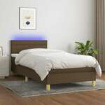 Krevet box spring s madracem LED tamnosmeđi 100x200 cm tkanina
