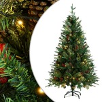 Božićno drvce s LED svjetlima i šiškama zeleno 150 cm PVC i PE