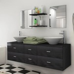 vidaXL 9-dijelni set kupaonskog namještaja s umivaonikom i slavinom crni