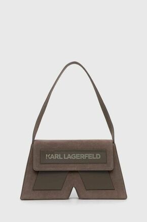 Torba od brušene kože Karl Lagerfeld boja: smeđa - smeđa. Srednje veličine torba iz kolekcije Karl Lagerfeld. na kopčanje model izrađen od kombinacije sintetičkog materijala i brušene kože.