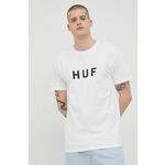 Pamučna majica HUF boja: bijela, s tiskom - bijela. Lagana majica kratkih rukava iz kolekcije HUF. Model izrađen od tanke, elastične pletenine.