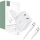 Tech-Protect C20W Network Charger 2xUSB-C, PD, 20W + USB-C / USB-C cable 100cm White