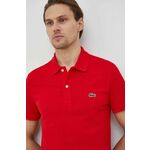Pamučna polo majica Lacoste boja: crvena, glatki model - crvena. Polo majica iz kolekcije Lacoste. Model izrađen od tankog, elastičnog pletiva. Izuzetno udobni materijal.