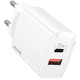USAMS Wall Charger 1xUSB-C+1xUSB T35 20W PD3.0 +QC3.0 Fast Charging white CC121TC01 (US-CC121)