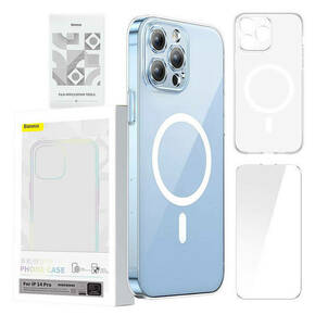 Telefonska torbica Baseus Magnetic Crystal Clear za iPhone 14 Pro (prozirna) sa potpuno kaljenim zaštitnim staklom i kompletom za čišćenje