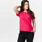 Majica kratkih rukava za fitness 500 Essentials ravna ženska tamnoružičasta