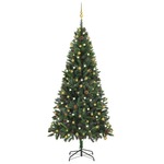 vidaXL Umjetno božićno drvce s LED svjetlima i kuglicama zeleno 210 cm