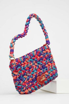 Torba Love Moschino - šarena. Mala torba iz kolekcije Love Moschino. na kopčanje model izrađen od kombinacije tekstilnog materijala i ekološke kože.