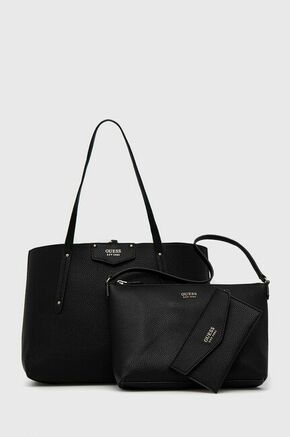 Guess - Dvostrana torbica - crna. Velika shopper torbica iz kolekcije Guess. na kopčanje model izrađen od ekološke kože.