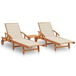 vidaXL Ležaljke za sunčanje sa stolićem i jastucima 2 kom drvo bagrema