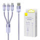 3u1 USB kabel Baseus StarSpeed ​​Series, USB-C + Micro + Lightning 3,5A, 1.2m (ljubičasti)