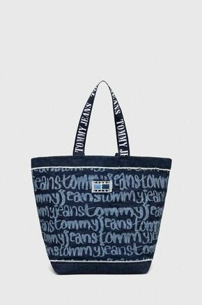 Torba Tommy Jeans - plava. Velika shopper torbica iz kolekcije Tommy Jeans. Na kopčanje izrađen od tekstilnog materijala.