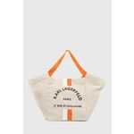Torba Karl Lagerfeld boja: bež - bež. Velika shopper torbica iz kolekcije Karl Lagerfeld. na kopčanje model izrađen od tekstilnog materijala.