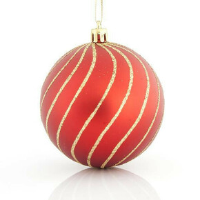 Eurolamp Božićni ukrasi plastične crvene kuglice sa zlatnim linijama