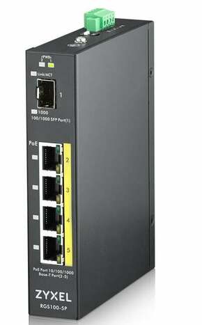 Zyxel RGS100-5P Neupravljano L2 Gigabit Ethernet (10/100/1000) Podrška za napajanje putem Etherneta (PoE) Crno