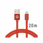 SWISSTEN kabel USB/USB-C, platneni, 3A, 2m, crveni