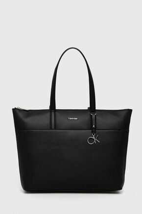 Torba Calvin Klein boja: crna - crna. Velika shopper torbica iz kolekcije Calvin Klein. na kopčanje izrađen od ekološke kože.