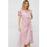 Haljina Dkny boja: ružičasta, midi, širi se prema dolje - roza. Haljina iz kolekcije Dkny. Širi se prema dolje. Model izrađen od glatke tkanine.