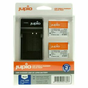 Jupio KIT 2x Battery Li-90B Li-92B 1270mAh + USB Single Charger komplet punjač i dvije baterije za Olympus Tough TG-1