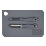 Altom Design set daska za rezanje + nož + strugač, 24 cm, siva