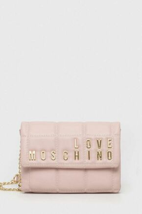 Torba Love Moschino boja: ružičasta - roza. Srednje veličine torba iz kolekcije Love Moschino. na kopčanje model izrađen od ekološke kože. Model se lako čisti i održava.