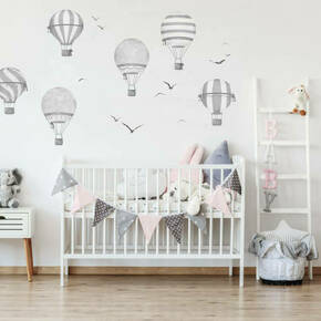 Sivi baloni na vrući zrak - zidne naljepnice za dječju sobu N.3.- Baloni na vrući zrak i zrakoplov