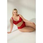 Trendyol Curve Red Velvet Leopard Print High Waist Plus Size Lingerie Sets crvena