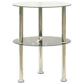 Bočni stolić s 2 razine prozirni/crni 38 cm od kaljenog stakla