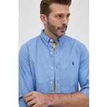 Pamučna košulja Polo Ralph Lauren za muškarce, slim, o button-down ovratnikom - plava. Košulja iz kolekcije Polo Ralph Lauren. Model izrađen od pamučne tkanine. Ima mekani button-down ovratnik.