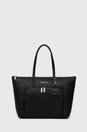Torbica Calvin Klein boja: crna - crna. Velika shopper torbica iz kolekcije Calvin Klein. na kopčanje model izrađen od ekološke kože.
