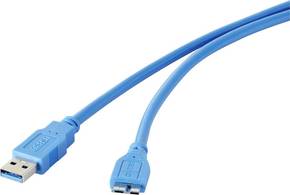 USB 3.0 priključni kabel [1x USB 3.2 gen. 1 utikač A (USB 3.0) - 1x USB 3.2 gen. 1 utikač Micro B (USB 3.0)] 1.00 m plava boja pozlaćeni kontakti Renkforce