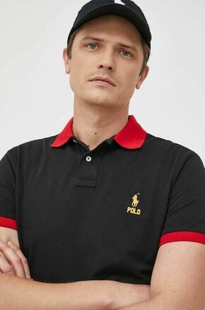 Pamučna polo majica Polo Ralph Lauren boja: crna