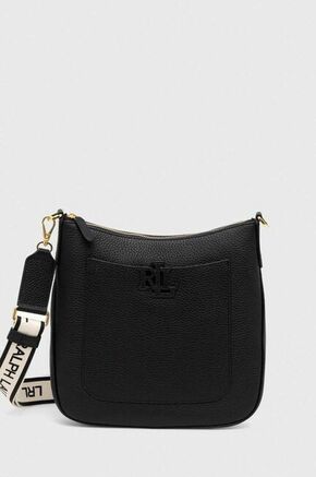 Kožna torba Lauren Ralph Lauren boja: crna - crna. Srednje veličine torba iz kolekcije Lauren Ralph Lauren. Na kopčanje model izrađen od prirodne kože.