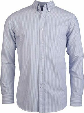 LONG-SLEEVED WASHED OXFORD COTTON SHIRT - Striped White-Oxford Blue