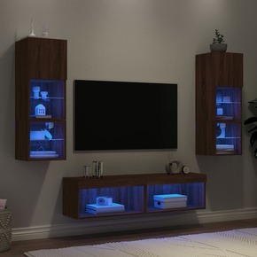 VidaXL 6-dijelni zidni TV elementi s LED svjetlima boja smeđeg hrasta