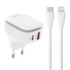 LDNIO A2425C Wall Charger USB-A, USB-C + USB-C/Lightning cable