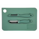 Altom Design set daska za rezanje + nož + strugač, 24 cm, zeleni