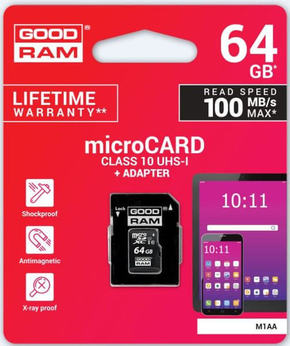 GoodRam memorijska kartica microSD 64GB + SD adapter (500307)