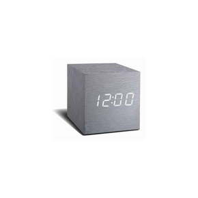 Sivi budilnik s bijelim LED zaslonom Gingko Cube Click Clock