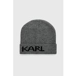 Kapa Karl Lagerfeld boja: siva - siva. Kapa iz kolekcije Karl Lagerfeld. Model izrađen od pletenine s tiskom.