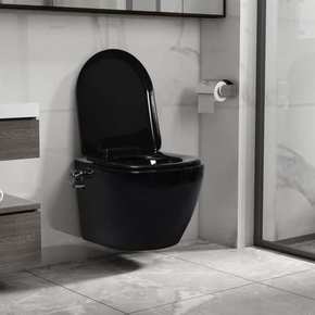 vidaXL Zidna toaletna školjka bez ruba s bideom keramička crna