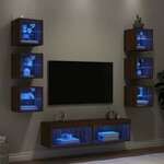 8-dijelni zidni TV elementi s LED svjetlima boja smeđeg hrasta