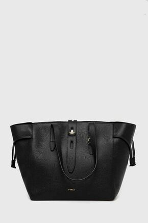 Kožna torba Furla net boja: crna - crna. Velika shopper torba iz kolekcije Furla. Model na kopčanje