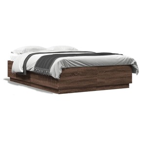 VidaXL Okvir za krevet s LED svjetlima boja hrasta 140 x 200 cm drveni
