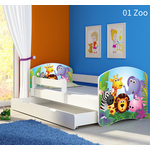 Dječji krevet ACMA s motivom, bočna bijela + ladica 140x70 01 Zoo