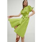 Pamučna haljina Answear Lab boja: zelena, mini, širi se prema dolje - zelena. Haljina iz kolekcije Answear Lab izrađena pd glatke tkanine. Model izrađen od izuzetno ugodnog pamučnog materijala.
